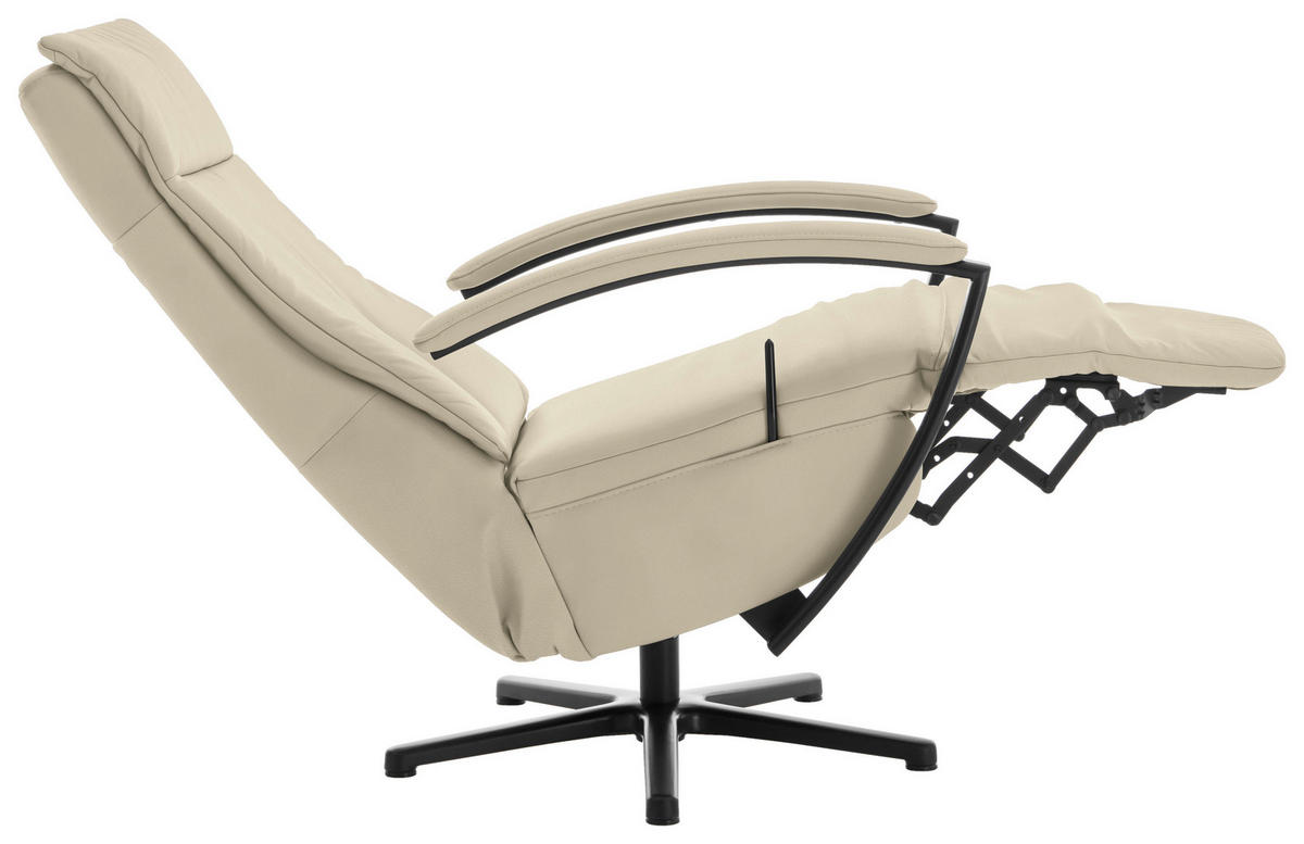 RELAXSESSEL in Leder Creme, Naturfarben  - Creme/Schwarz, Design, Leder/Metall (76/112/83cm) - Beldomo Speed