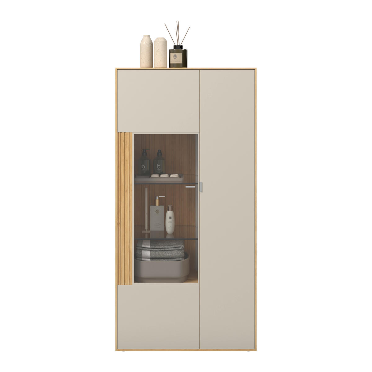 HIGHBOARD  76,9/155,1/37,1 cm  - Kaschmir/Wildeiche, Design, Glas/Holz (76,9/155,1/37,1cm) - Dieter Knoll