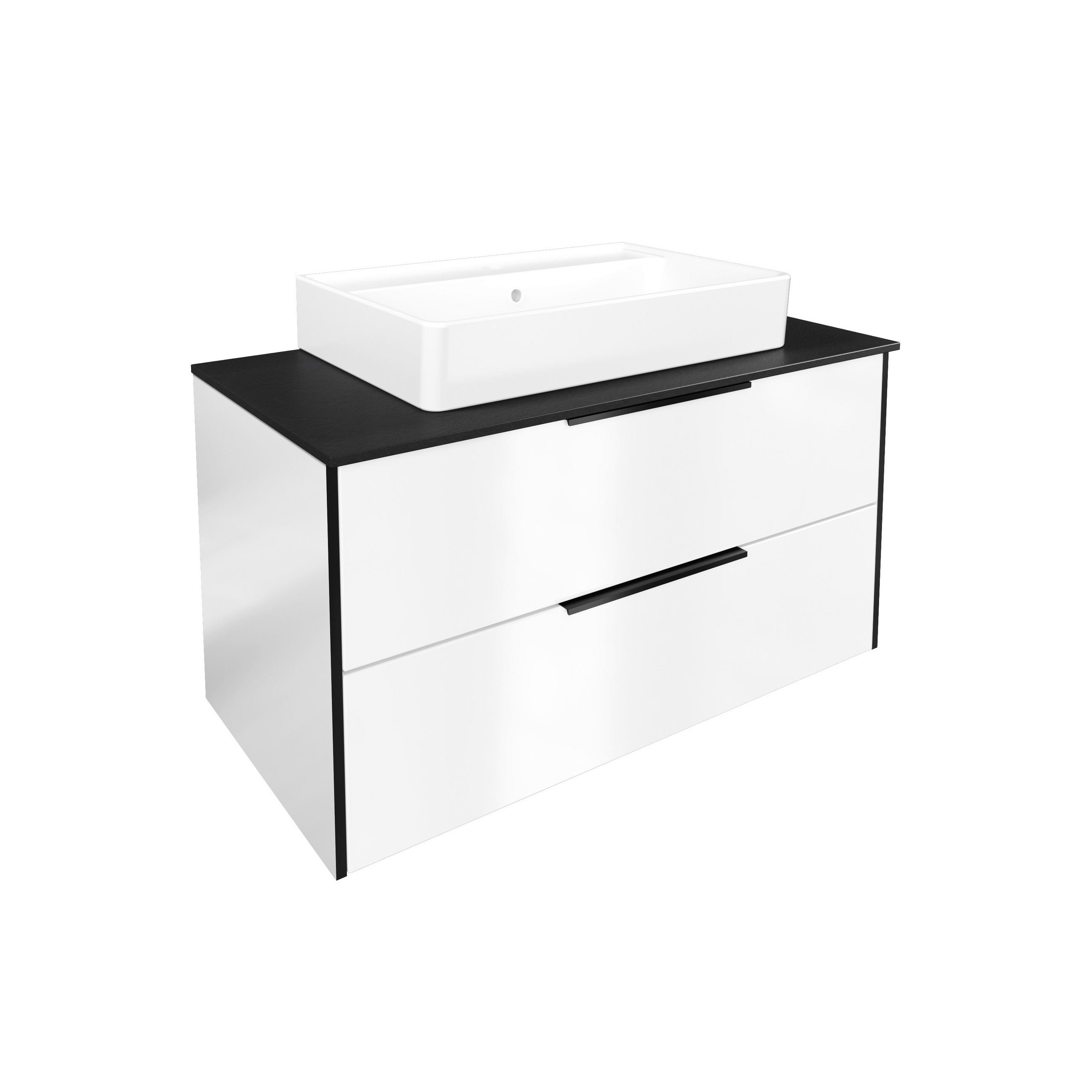 WASCHTISCHKOMBI 92,4 cm  - Weiß Hochglanz/Schwarz, MODERN, Glas/Keramik (92,4cm) - Voleo