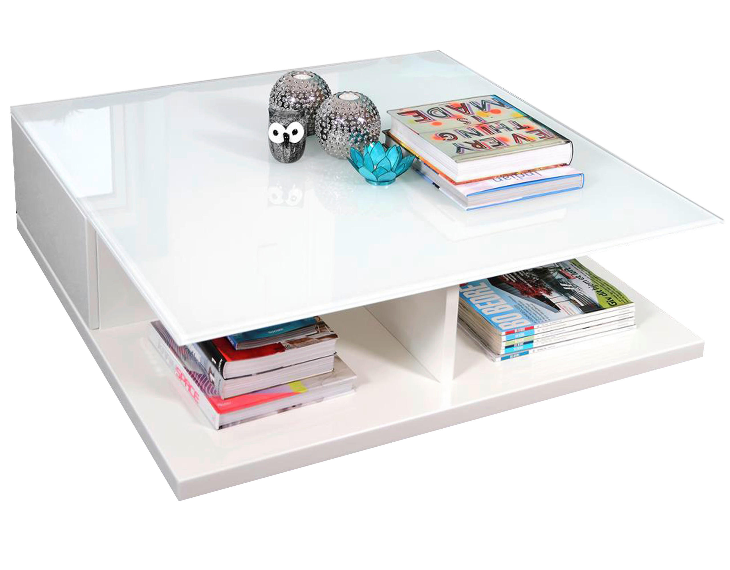 COUCHTISCH Kristallglas 100/100/36 cm quadratisch Weiß Hochglanz  - Weiß Hochglanz/Weiß, Design, Glas/Holzwerkstoff (100/100/36cm) - Livetastic