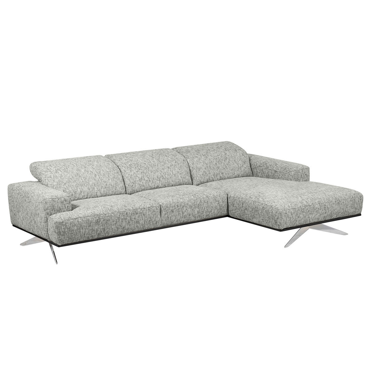 ECKSOFA PORTLAND in Struktur Grau Kopfteilverstellung  295/187 cm  - Chromfarben/Grau, Design, Holz/Textil (295/187cm) - Livetastic