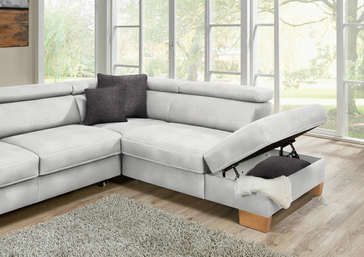 ECKSOFA in Mikrofaser Ecru  - Ecru/Eichefarben, Natur, Holz/Textil (226/273cm) - Beldomo System