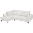ECKSOFA Weiß Chenille Zierkissen, Bettkasten, Schlaffunktion, Rücken echt, Kopfteilverstellung, Liegefläche im Originalstoff  - Schwarz/Weiß, KONVENTIONELL, Textil/Metall (185/266cm) - Carryhome