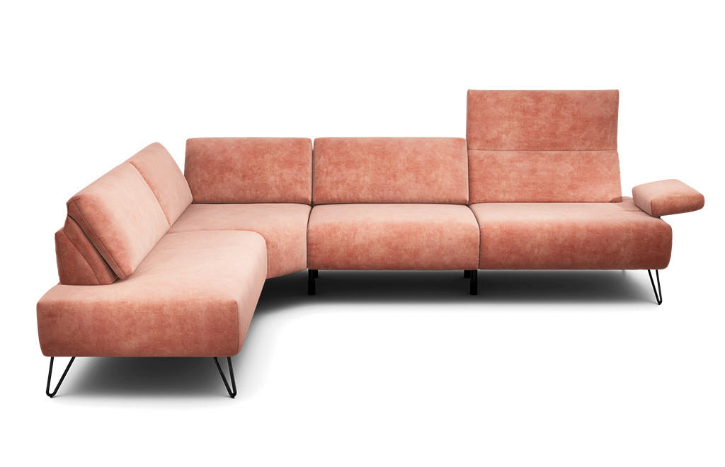 ECKSOFA Cosy Rosa Samt  - Schwarz/Rosa, Design, Textil/Metall (213/288-303cm) - SENSOO