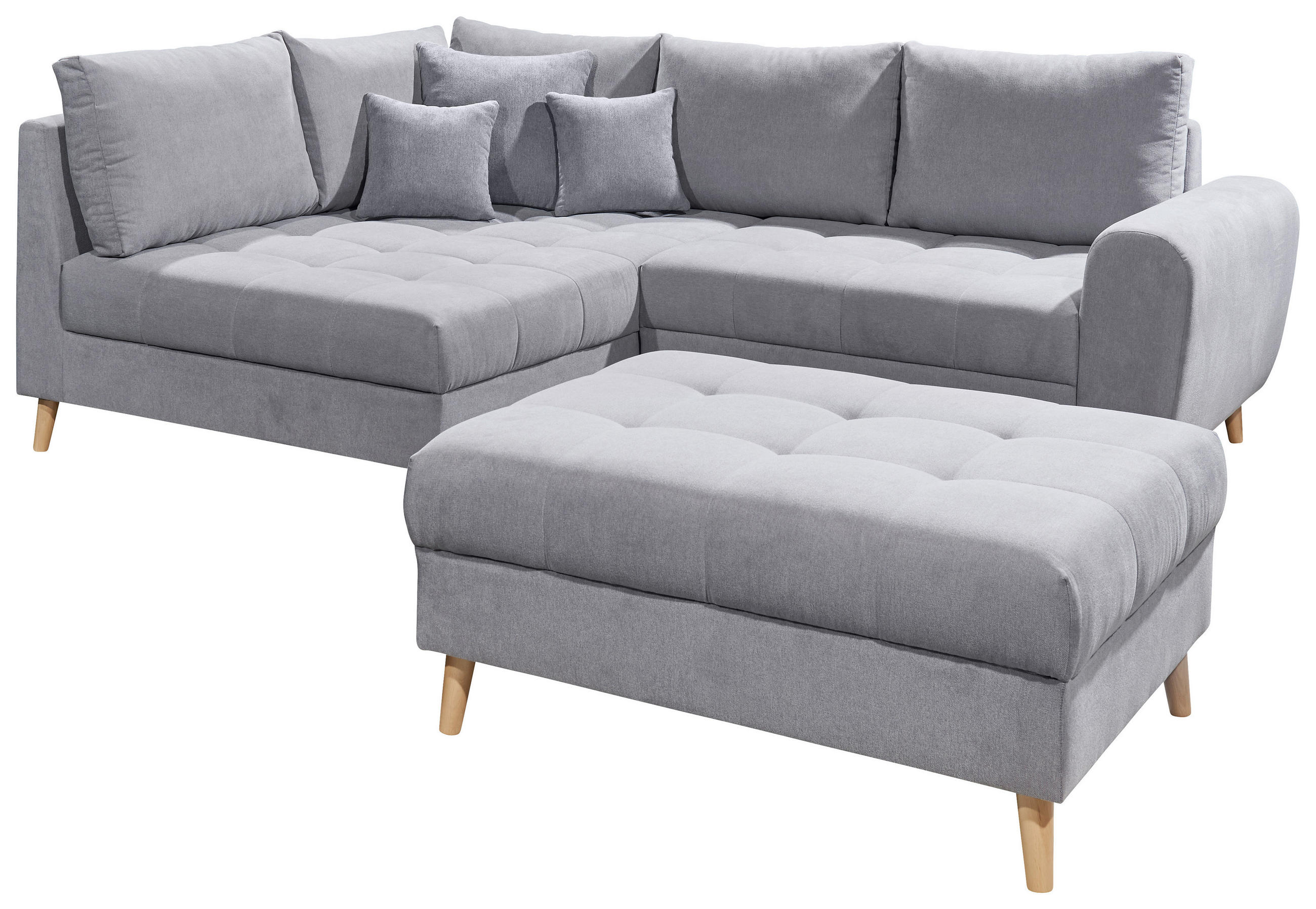 ECKSOFA Mikrovelours Hellgrau  - Hellgrau/Kieferfarben, Konventionell, Holz/Holzwerkstoff (175/249cm) - MID.YOU