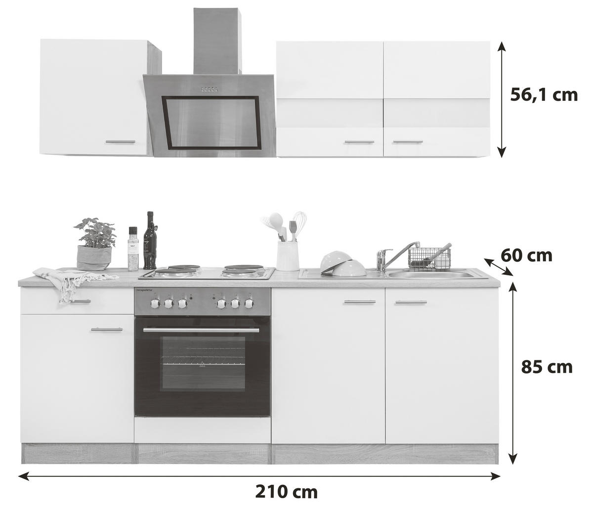 KUHINJSKI BLOK - barve nerjavečega jekla/siva, Basics, kovina/leseni material (210cm) - Respekta