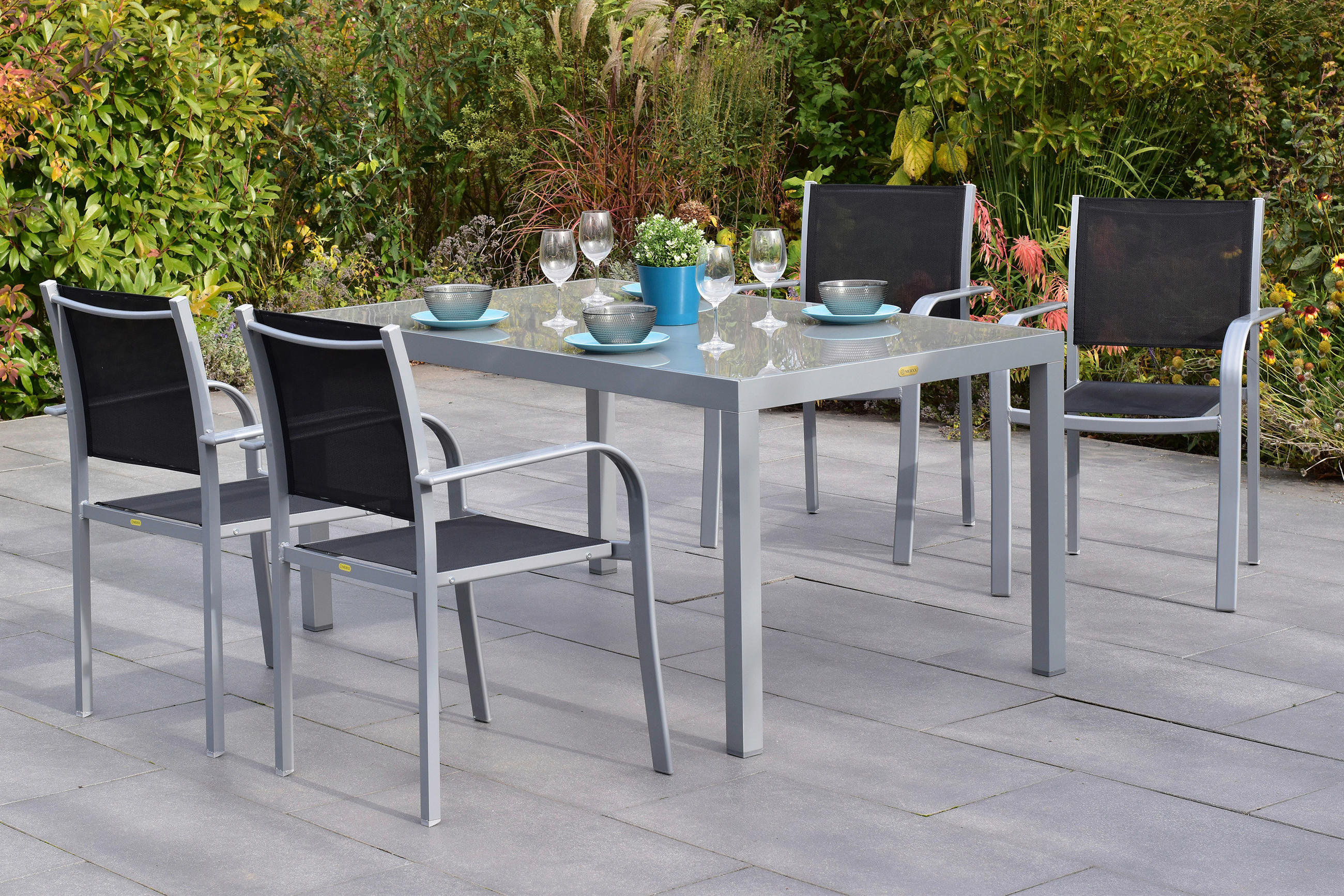 GARTENSET Aluminium  - Silberfarben/Schwarz, MODERN, Textil/Metall - Gardenson