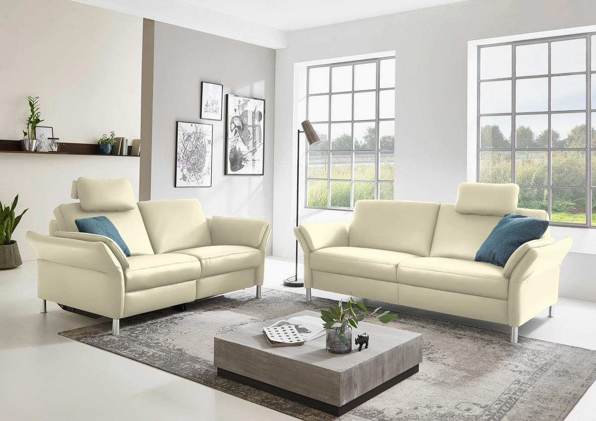 3-SITZER-SOFA in Echtleder Weiss  - Weiss/Alufarben, Design, Leder/Metall (190/82/99cm) - Dieter Knoll