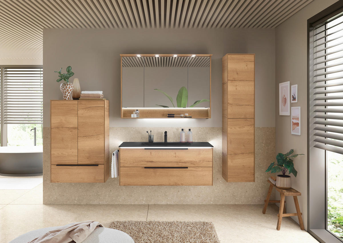 MIDISCHRANK 72/109/33 cm  - Eichefarben/Schwarz, Design, Glas/Holzwerkstoff (72/109/33cm) - Musterring