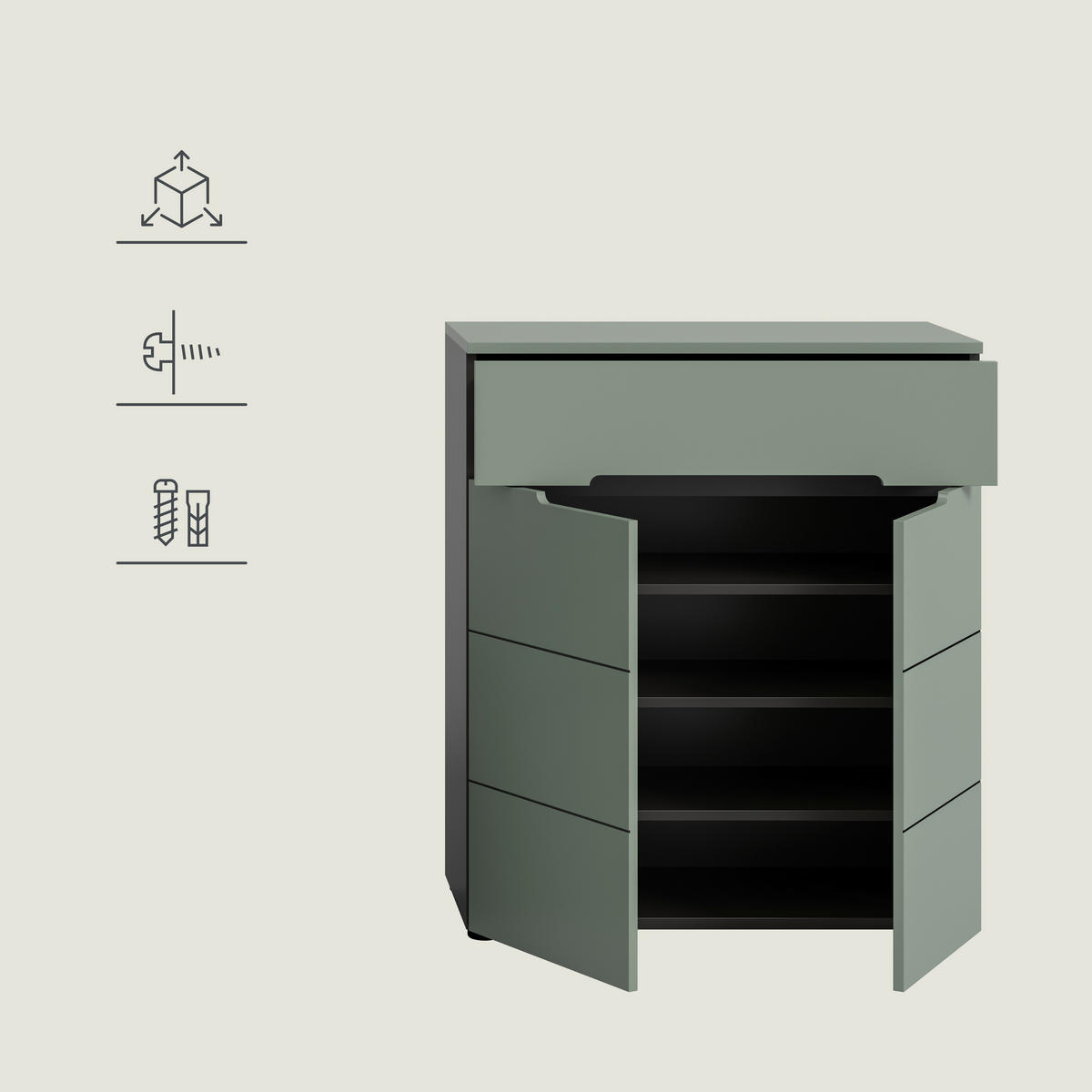 GARDEROBE 3-teilig 175/190/37 cm  - Graugrün/Grau, Design, Holzwerkstoff (175/190/37cm) - Livetastic