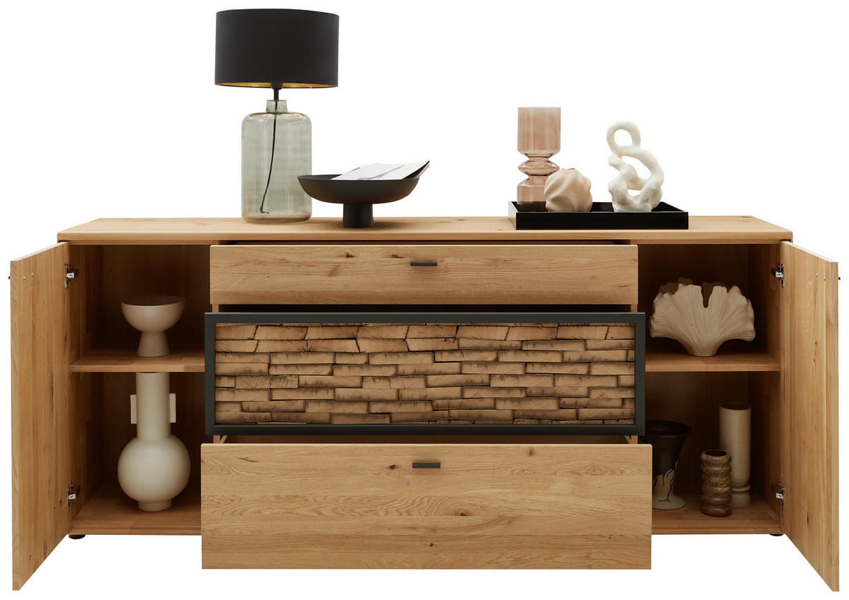 SIDEBOARD  in 211,9/89,5/45,2 cm  - Wildeiche/Graphitfarben, Natur, Holz/Metall (211,9/89,5/45,2cm) - Valnatura
