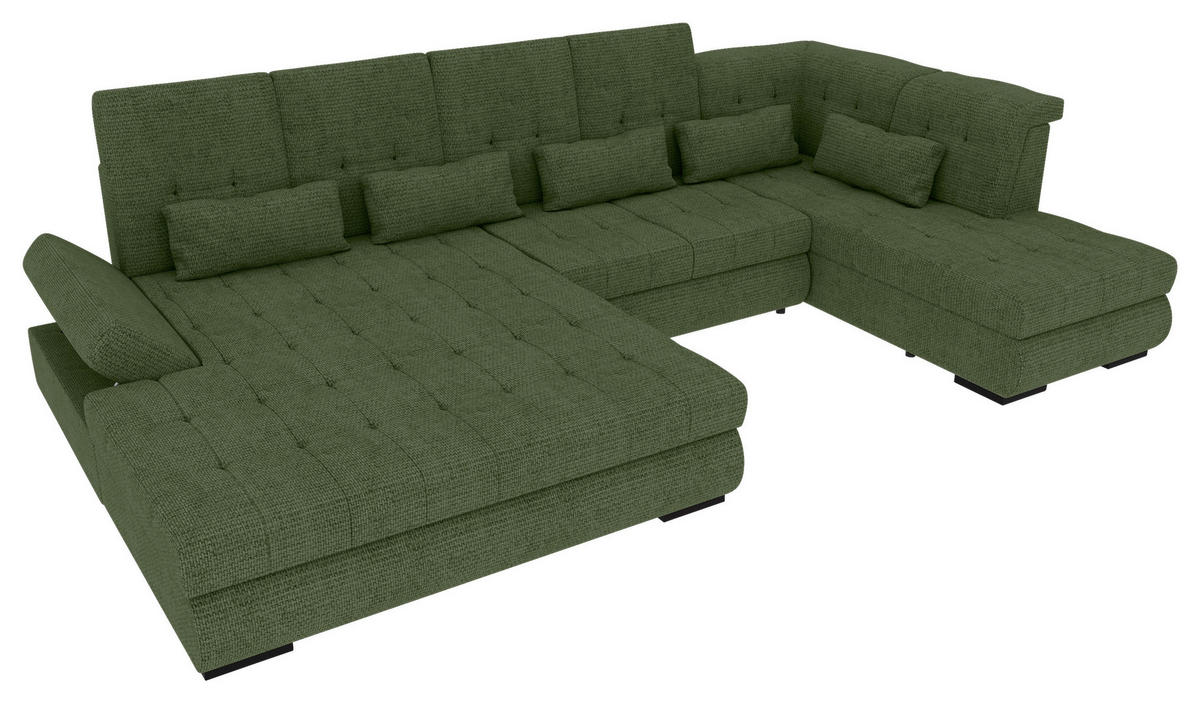 WOHNLANDSCHAFT Olivgrün Struktur  - Schwarz/Olivgrün, KONVENTIONELL, Kunststoff/Textil (212/358/222cm) - Carryhome