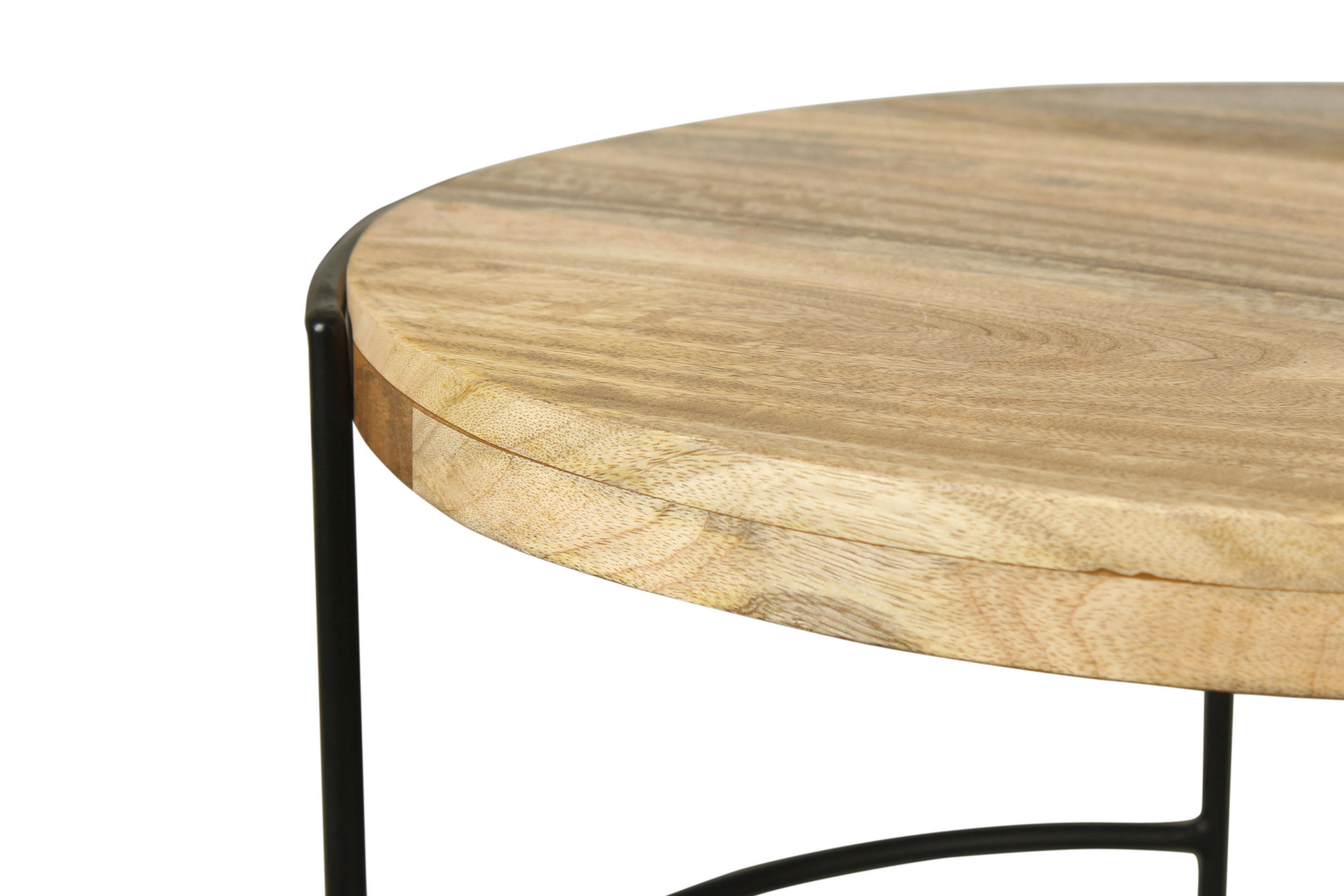 COUCHTISCH Mangoholz vollmassiv rund Schwarz, Hellbraun  - Hellbraun/Schwarz, Design, Holz/Metall (60/40cm) - Livetastic