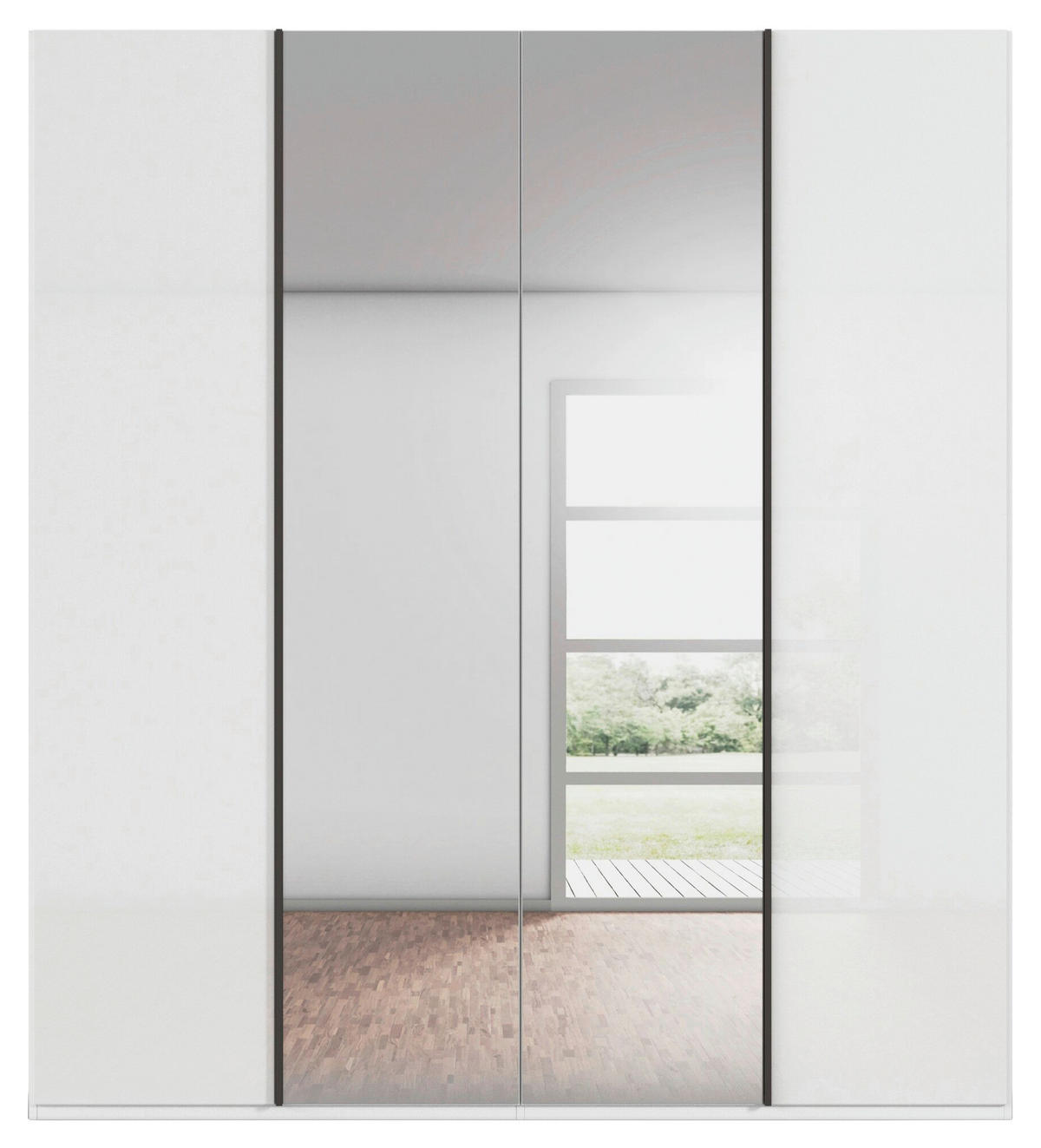 DREHTÜRENSCHRANK 201/235/61 cm,  in Weiß, 4-türig  - Graphitfarben/Weiß, Basics, Glas/Holzwerkstoff (201/235/61cm) - Novel