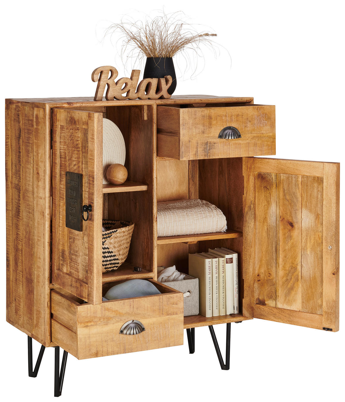 KOMMODE 80/100/40 cm  in Naturfarben, Hellbraun  - Hellbraun/Schwarz, Lifestyle, Holz/Metall (80/100/40cm) - Landscape