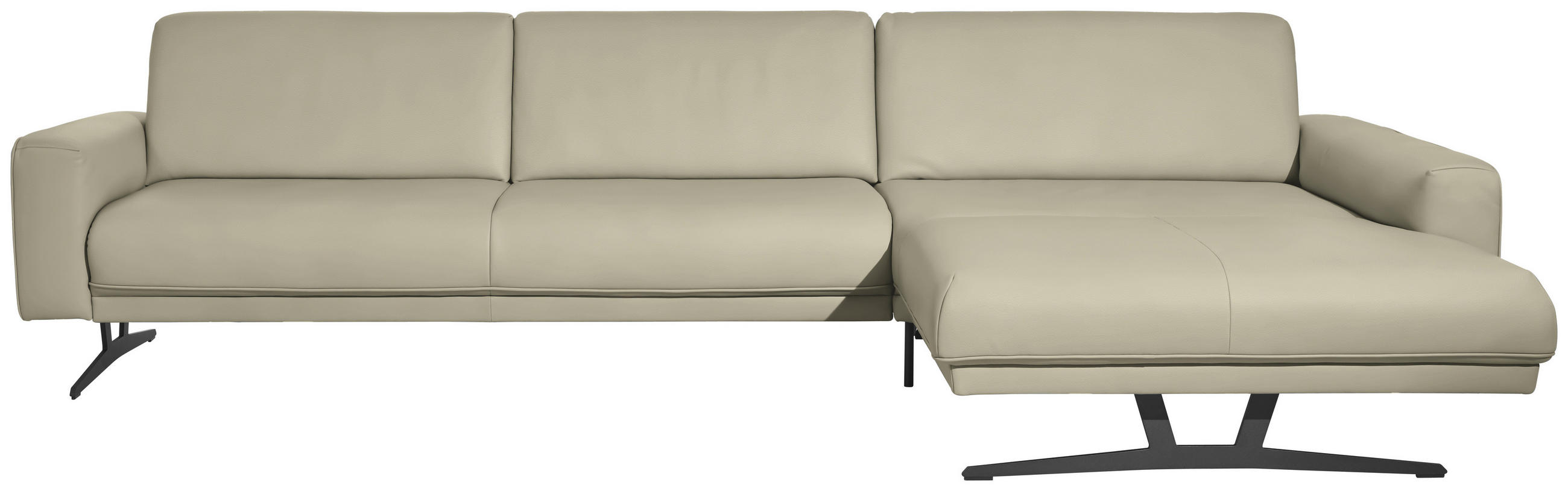 ECKSOFA in Echtleder Ecru  - Ecru/Anthrazit, Konventionell, Leder/Metall (324/179cm) - Johann Jakob