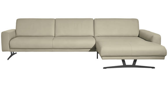 ECKSOFA in Echtleder Ecru  - Ecru/Anthrazit, KONVENTIONELL, Leder/Metall (324/182cm) - Ambiente