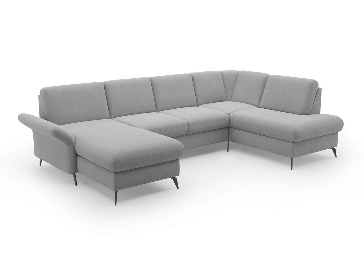 WOHNLANDSCHAFT Grau Flachgewebe  - Schwarz/Grau, KONVENTIONELL, Textil/Metall (164/314/195cm) - Sit & More