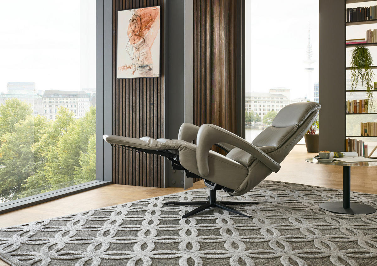 RELAXSESSEL in Leder Greige  - Greige/Schwarz, Design, Leder/Metall (76/110/86cm) - Dieter Knoll