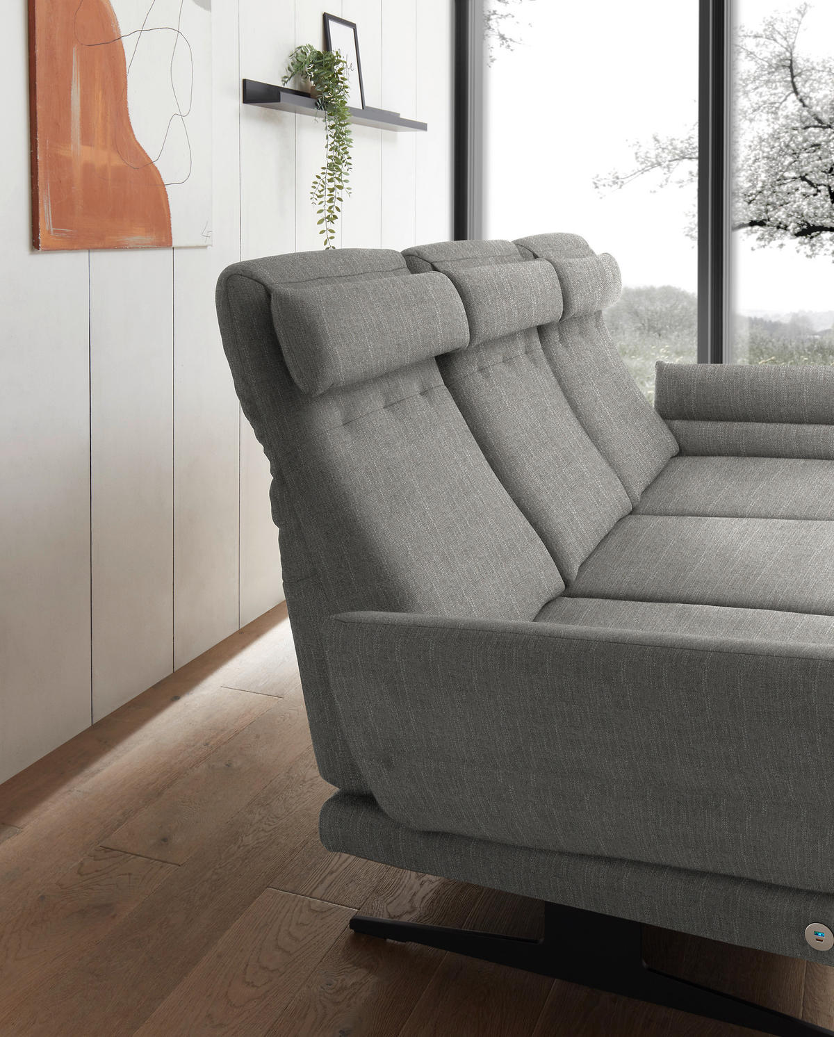 ECKSOFA in Flachgewebe Hellgrau  - Hellgrau/Schwarz, Design, Textil/Metall (279-327/176-217cm) - Dieter Knoll