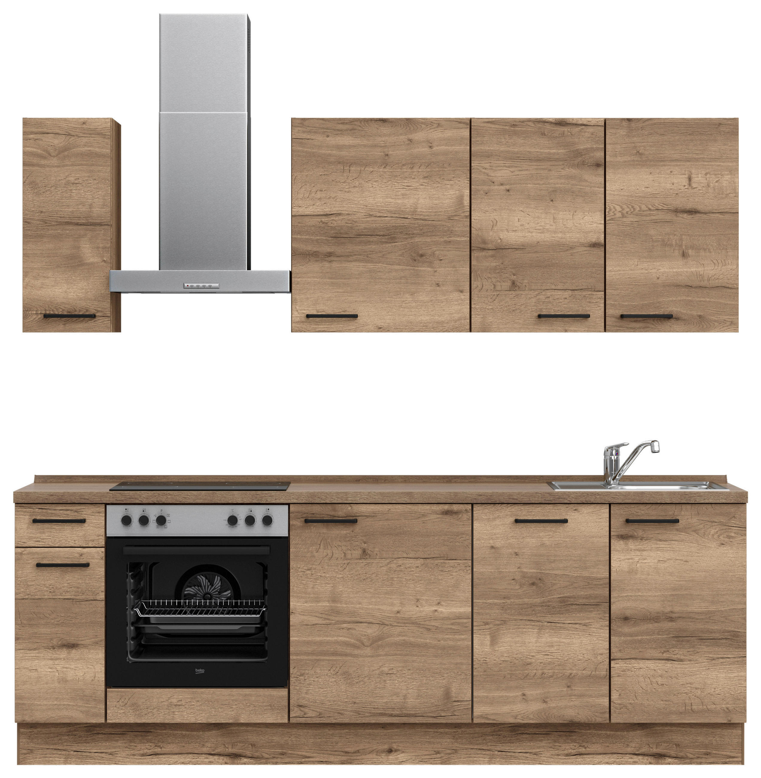 KÜCHENBLOCK 240 cm   in Eiche dunkel  - Eiche dunkel/Eichefarben, MODERN, Holzwerkstoff/Metall (240cm) - Nobilia