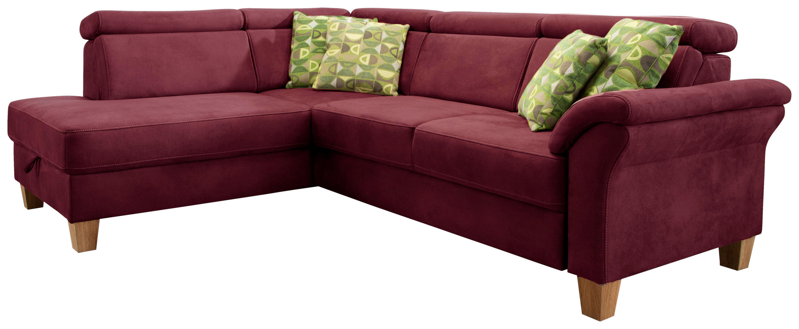 ECKSOFA in Mikrofaser Bordeaux  - Eichefarben/Bordeaux, Konventionell, Holz/Textil (194/245cm) - Sit & More