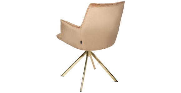 ARMLEHNSTUHL  Stoffauswahl, Sitzfläche 360° drehbar, automatische Rückholfunktion Samt  Goldfarben, Hellbraun  - Hellbraun/Goldfarben, Design, Textil/Metall (59/89,5/63cm) - Novel