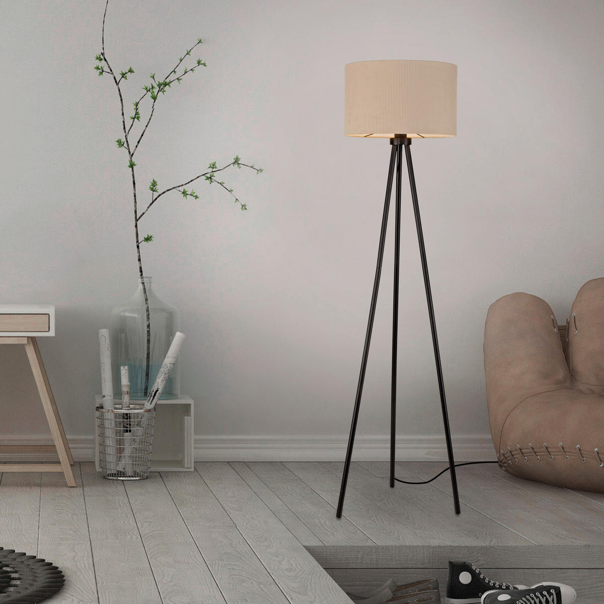 PODNA LED LAMPA Duro  - bež, drvo/metal (55/55/160cm)