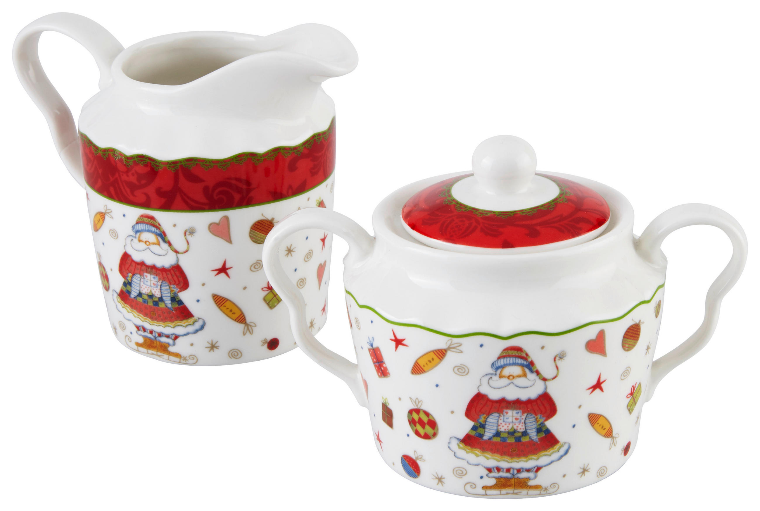 MILCH- UND ZUCKER-SET - Rot/Multicolor, Basics, Keramik (0,325/0,25l) - X-Mas