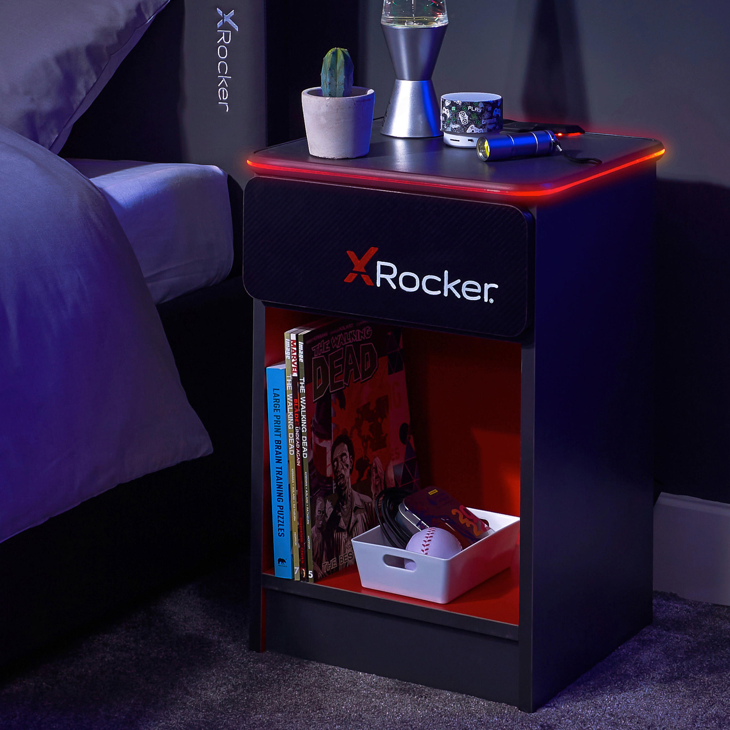 NOČNÝ STOLÍK, červená, čierna, 36/54/33 cm - čierna/červená, Modern, kompozitné drevo/plast (36/54/33cm) - X Rocker