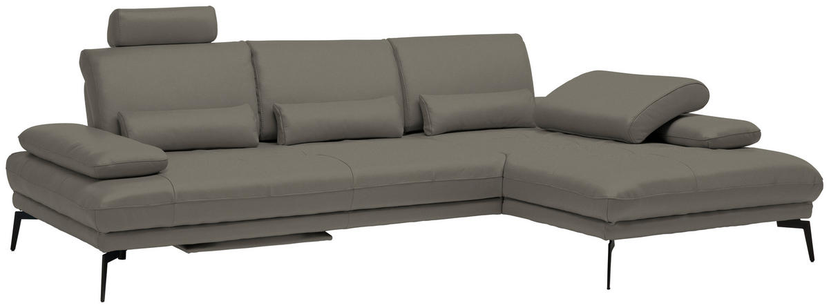 ECKSOFA Graubraun Echtleder  - Graubraun/Schwarz, Design, Leder/Metall (273/187cm) - Celina Home