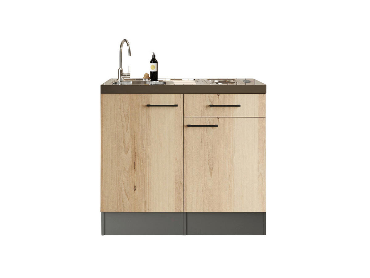 MINIKÖK 100 cm   i grå, ek Artisan  - svart/grå, Trend, metall/trämaterial (100cm) - Respekta