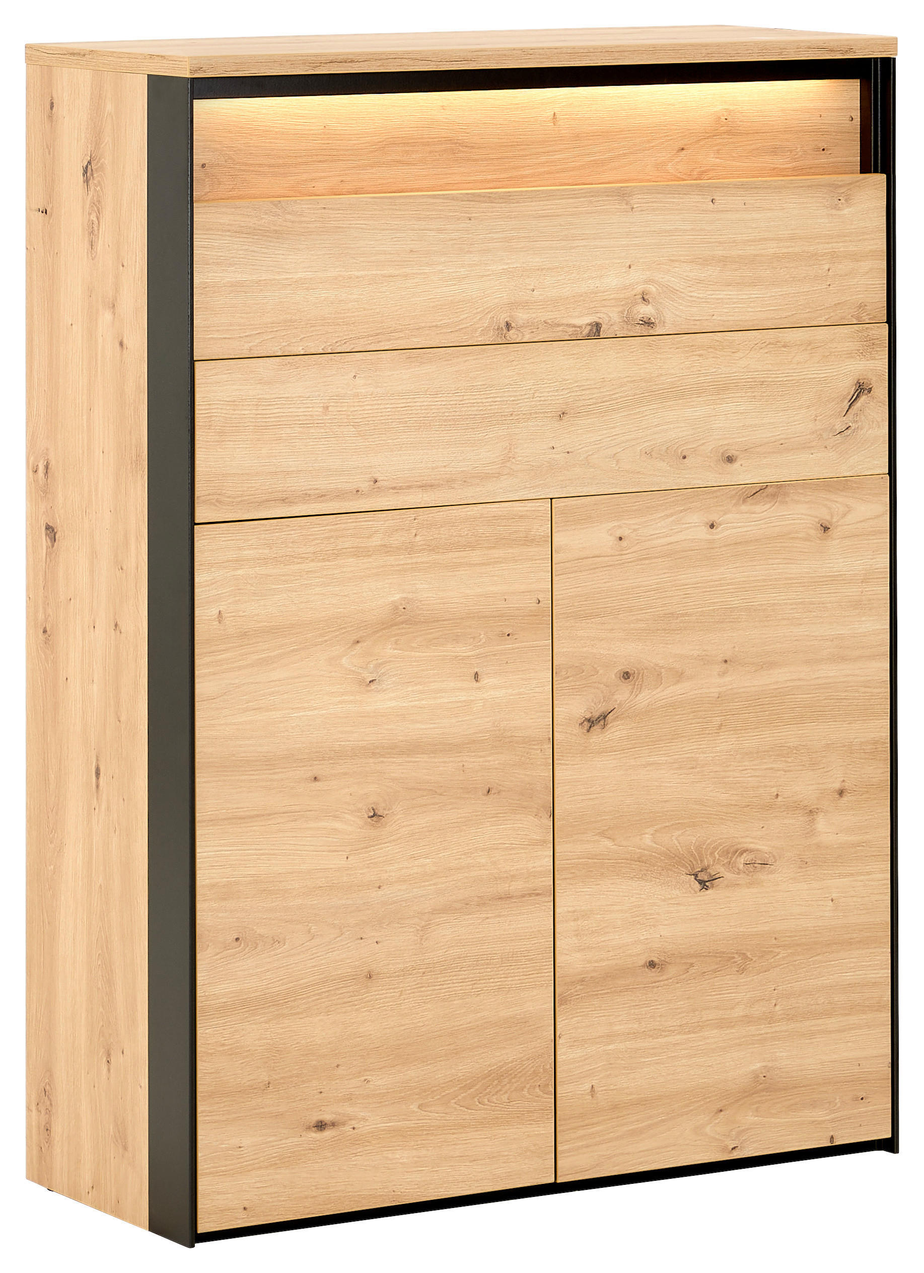Hom`in Highboard Edra Office Schwarz, Eiche Artisan 88x123x38 cm