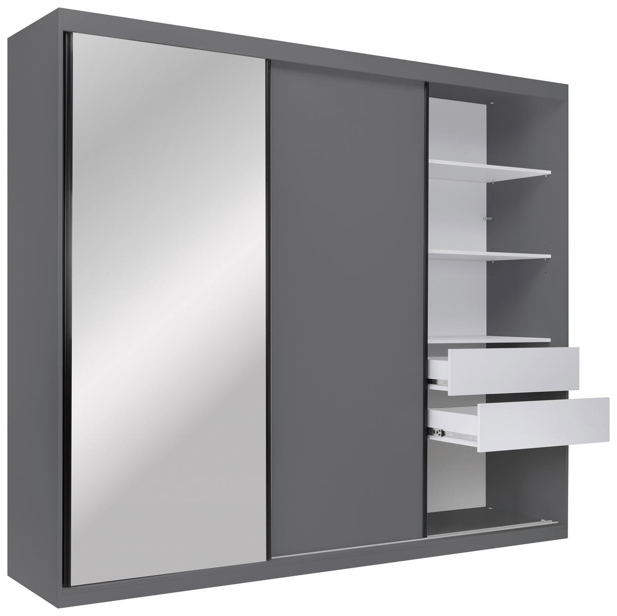 SCHIEBETÜRENSCHRANK 250/215/59,5 cm 3-türig Graphitfarben  - Graphitfarben/Schwarz, MODERN, Holzwerkstoff/Metall (250/215/59,5cm) - MID.YOU
