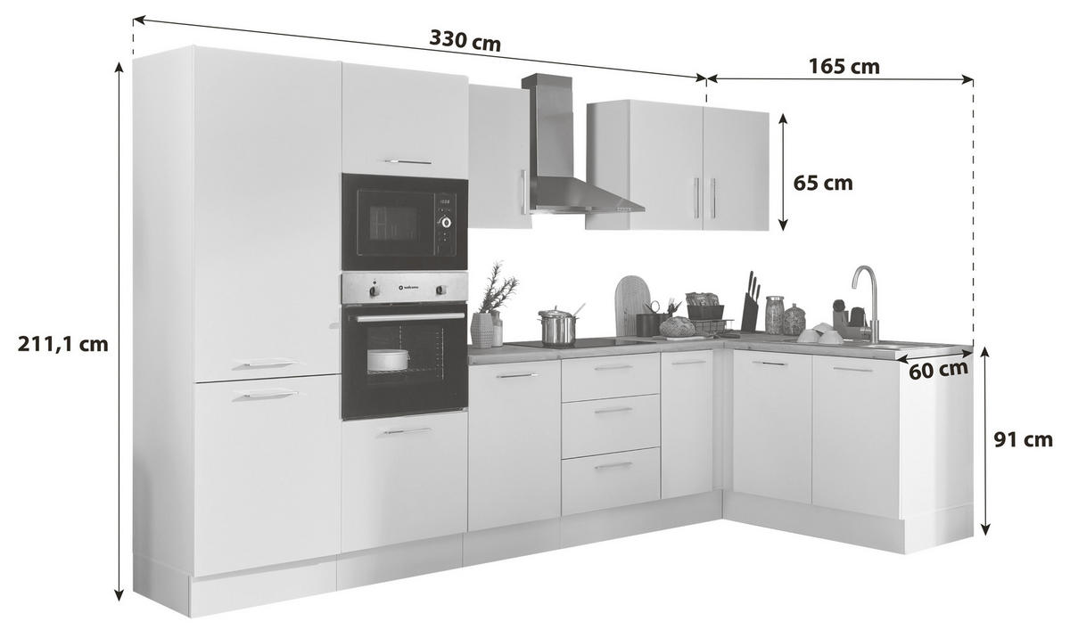 ECKKÜCHE 330/165 cm  in Weiß, Eiche Artisan  - Chromfarben/Weiß, Basics, Holzwerkstoff/Metall (330/165cm) - MID.YOU