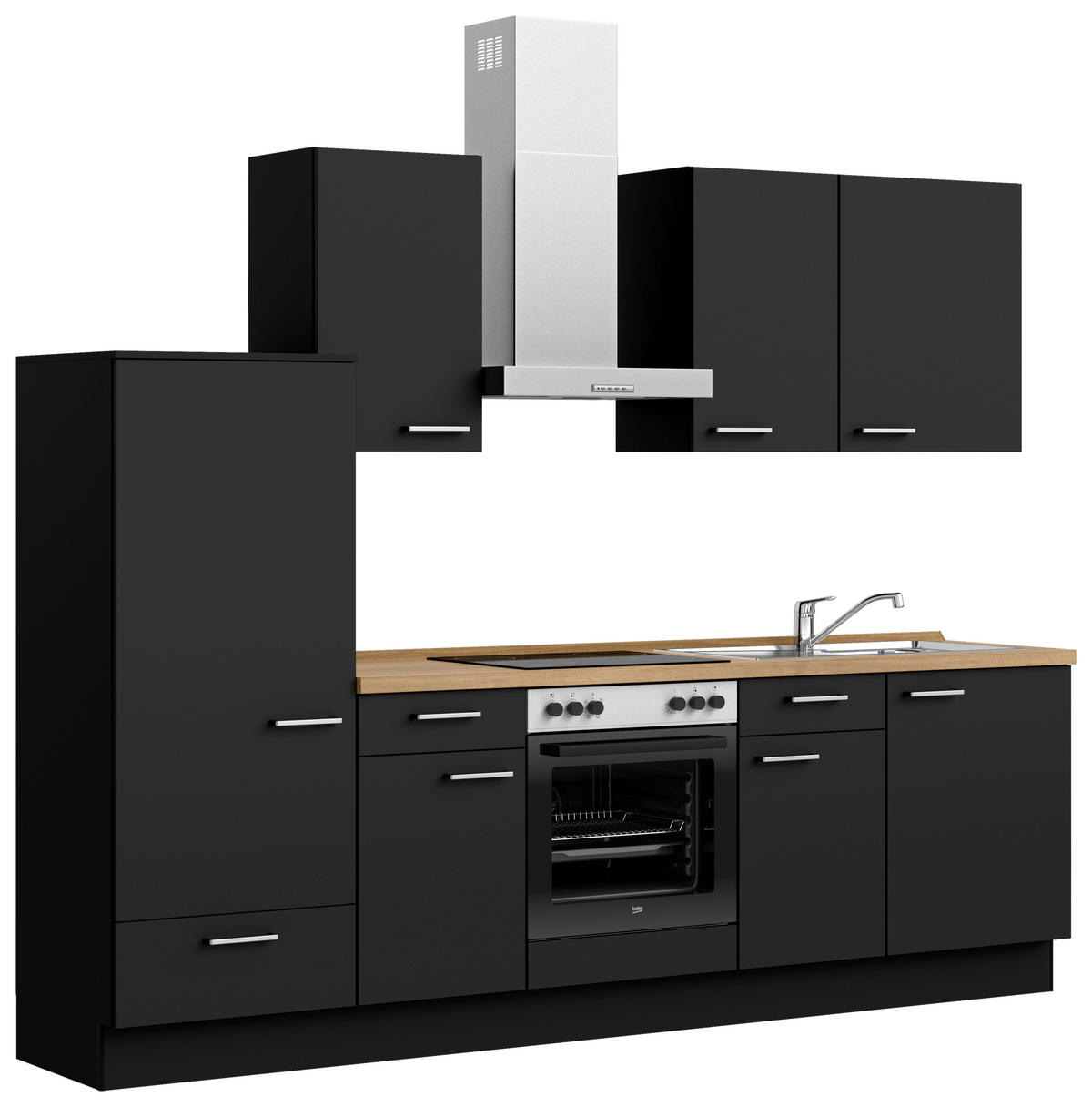 KÜCHENBLOCK 270 cm   in Schwarz, Eichefarben  - Edelstahlfarben/Eichefarben, MODERN, Holzwerkstoff/Metall (270cm) - Nobilia