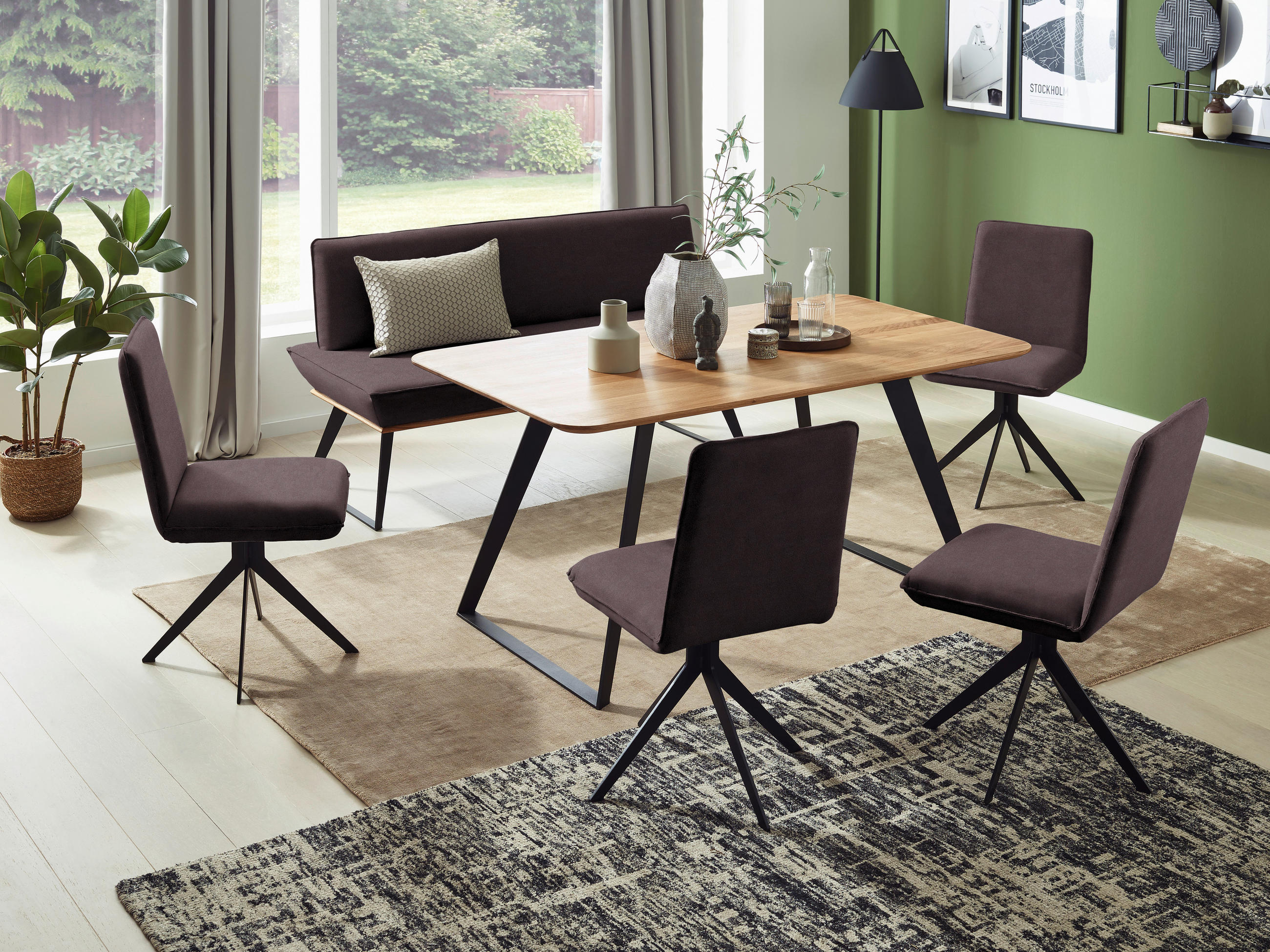 Thumbnail - Voleo Sitzbank, Schwarz, Eiche, Dunkelgrau, Holz, Metall, Textil, Eiche, massiv, Uni, 2-Sitzer, 140x87x64 cm, Stoffauswa...