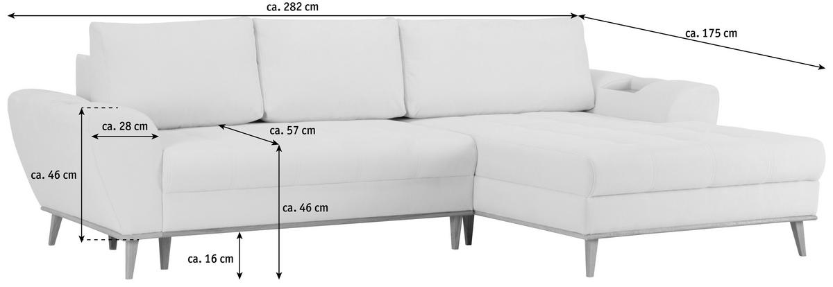 ECKSOFA in Webstoff Silberfarben  - Eichefarben/Silberfarben, Design, Holz/Textil (282/175cm) - Carryhome