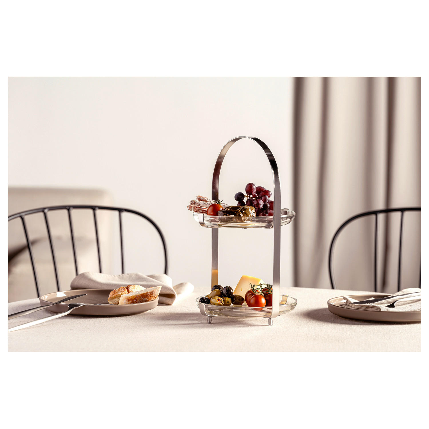 ETAGERE 2-stöckig - Edelstahlfarben/Transparent, Design, Glas/Metall (33,00/5,50/19,50cm) - Leonardo