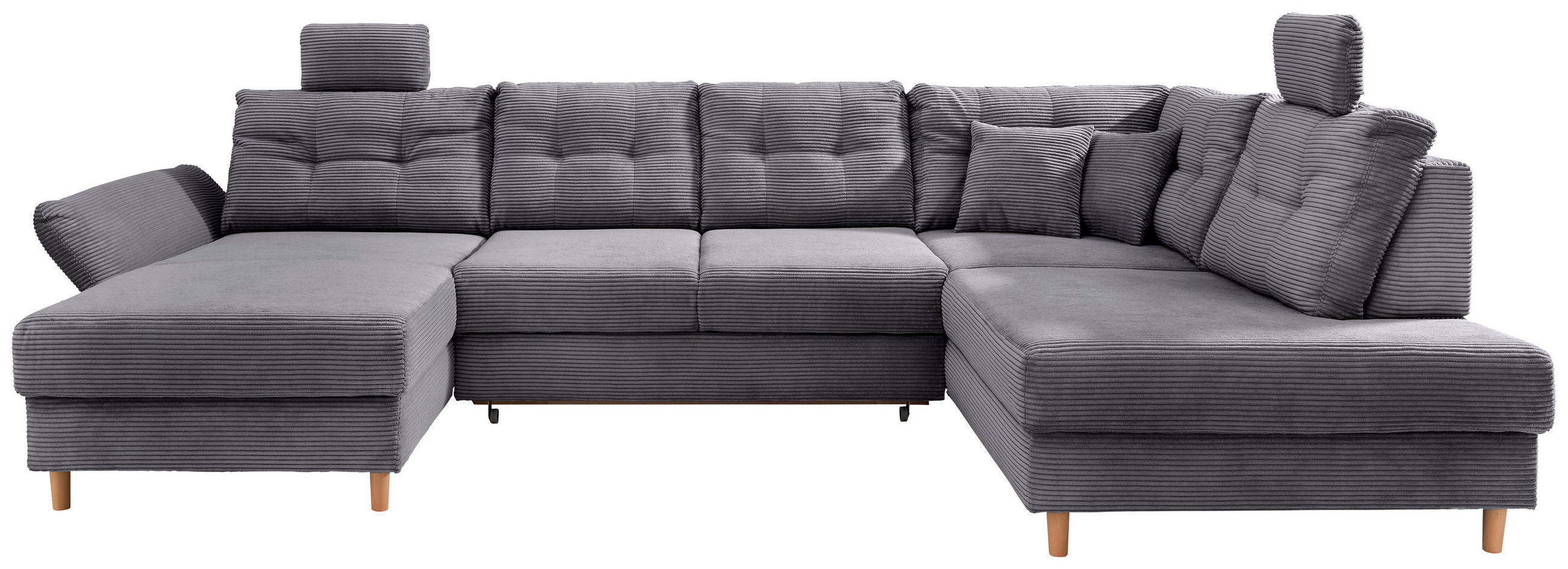 WOHNLANDSCHAFT in Cord Grau - Naturfarben/Grau, Modern, Holz/Textil (176/338-352/206cm) - Livetastic