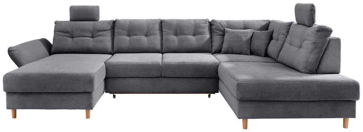 WOHNLANDSCHAFT in Cord Grau  - Naturfarben/Grau, Modern, Holz/Textil (176/338-352/206cm) - Livetastic
