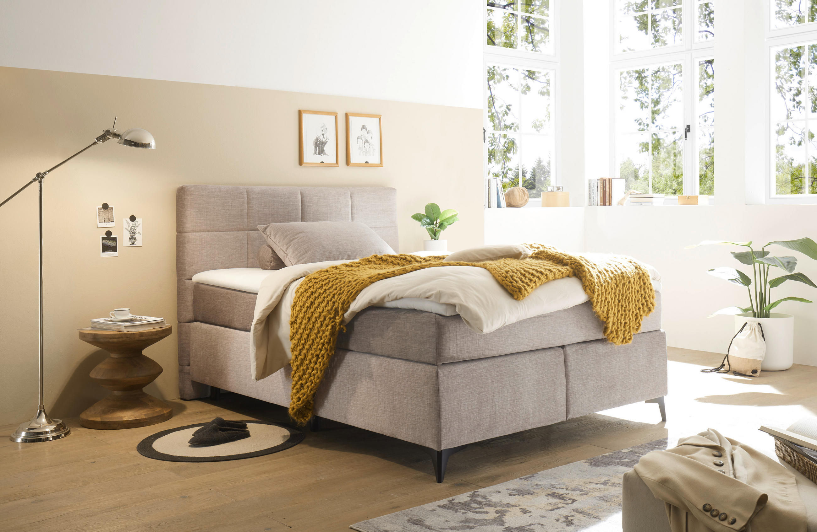BOXSPRINGBETT 140/200 cm  in Creme  - Creme/Schwarz, Design, Holzwerkstoff/Kunststoff (140/200cm) - Xora