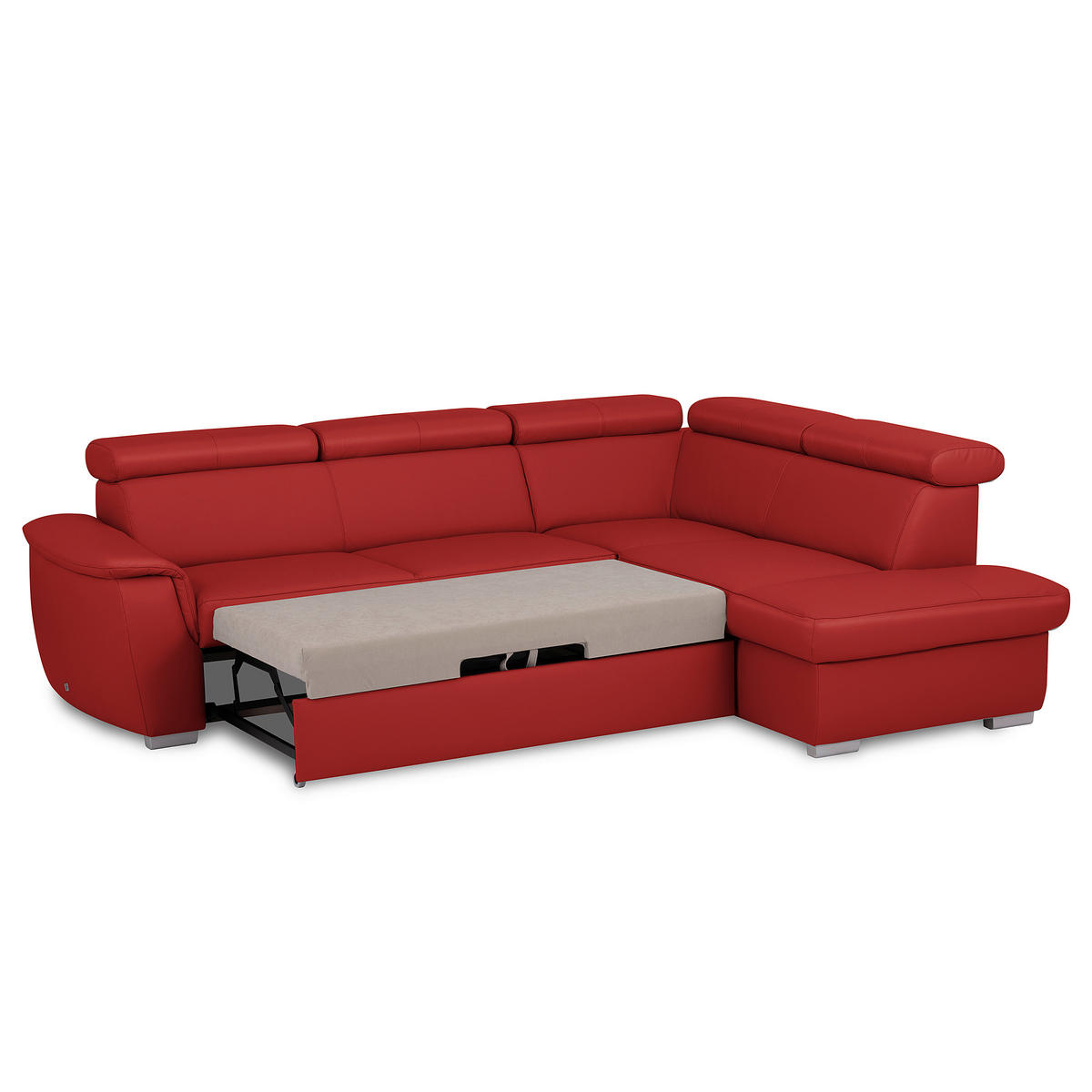ECKSOFA  in Lederlook Echtleder Rot  - Silberfarben/Rot, Leder/Holz (262/211cm) - Celina Home
