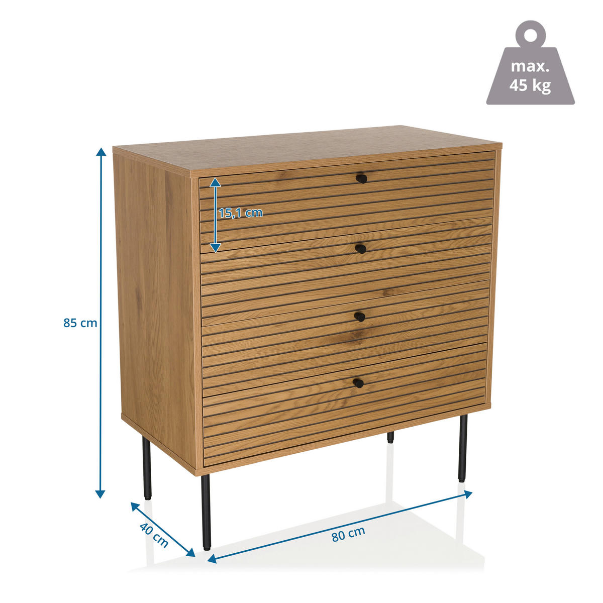 KOMMODE  in 80/85/40 cm  - Eichefarben/Schwarz, MODERN, Holzwerkstoff/Metall (80/85/40cm) - MID.YOU