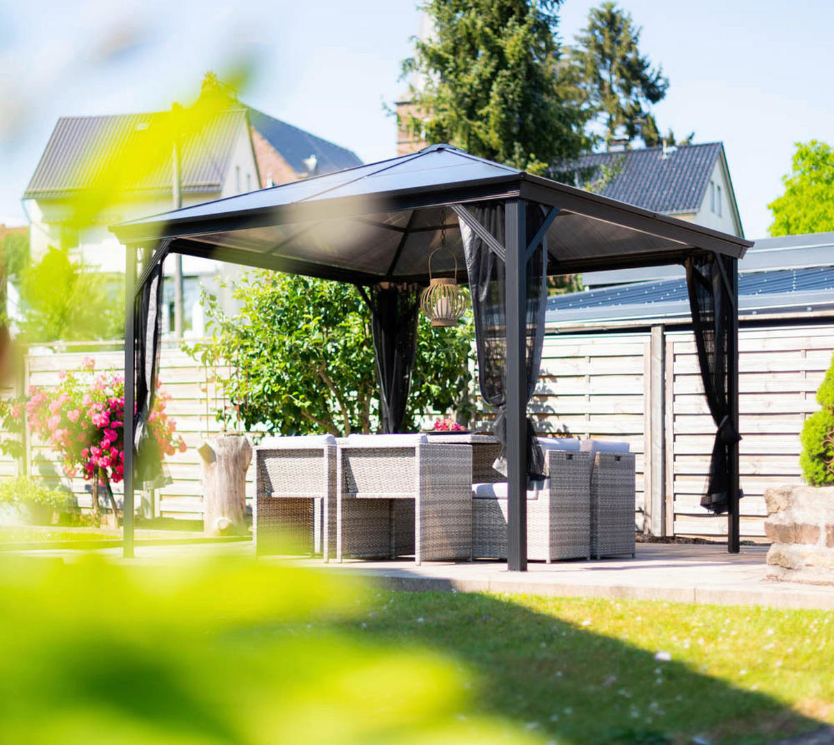 PAVILLON 298/261/298 cm Aluminium  - Anthrazit, Basics, Kunststoff/Metall (298/261/298cm) - Ambia Garden
