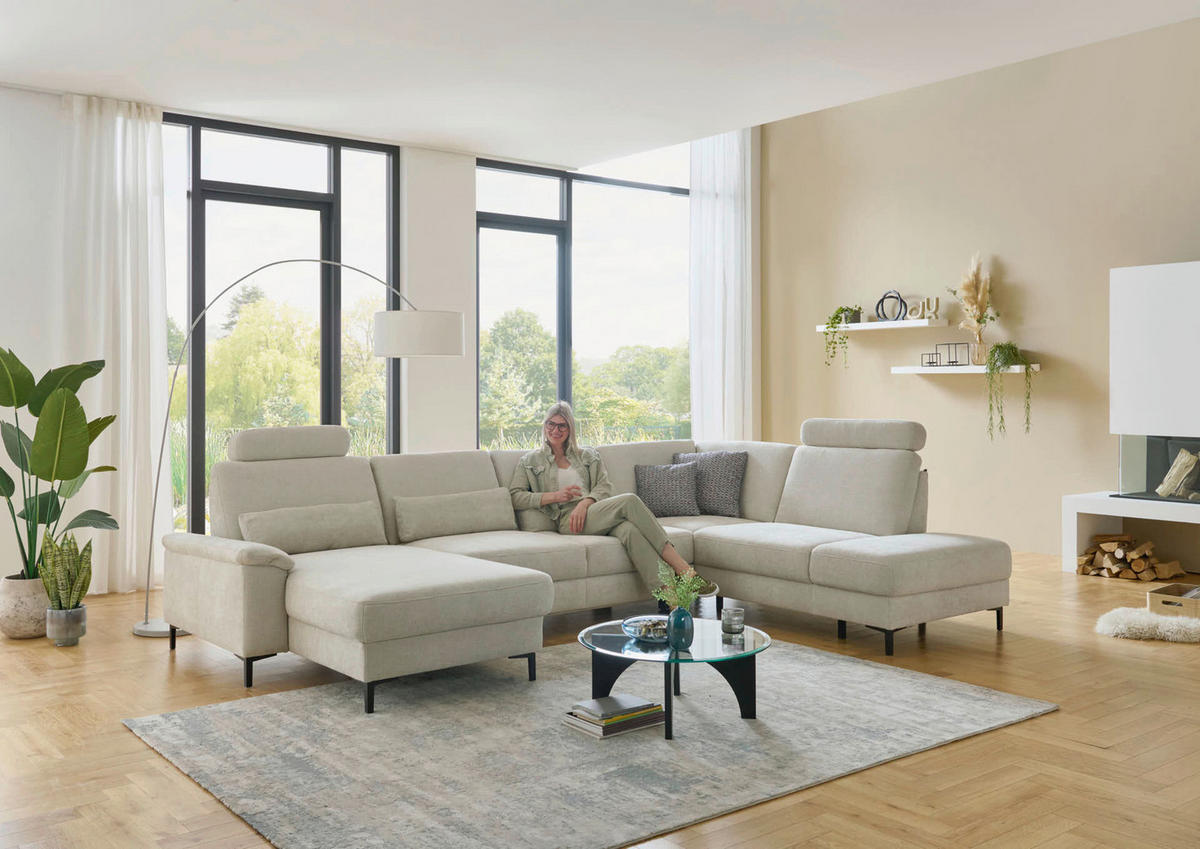 WOHNLANDSCHAFT Dieter Knoll Greige Chenille  - Greige/Schwarz, Design, Textil/Metall (175/349/235cm) - Dieter Knoll