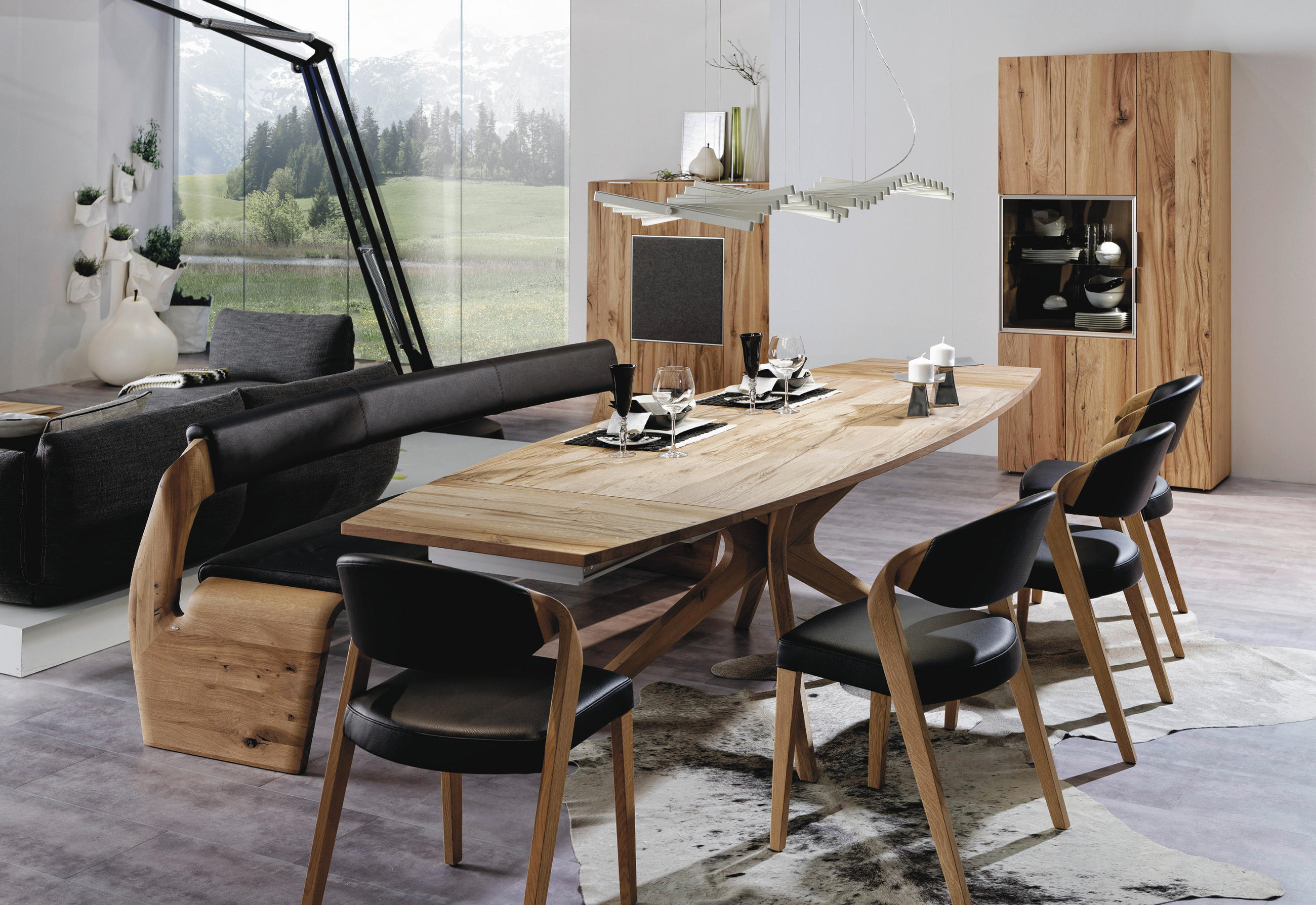 SITZBANK 227/84/70 cm in Schwarz, Eichefarben - Eichefarben/Schwarz, Natur, Leder/Holz (227/84/70cm) - Voglauer
