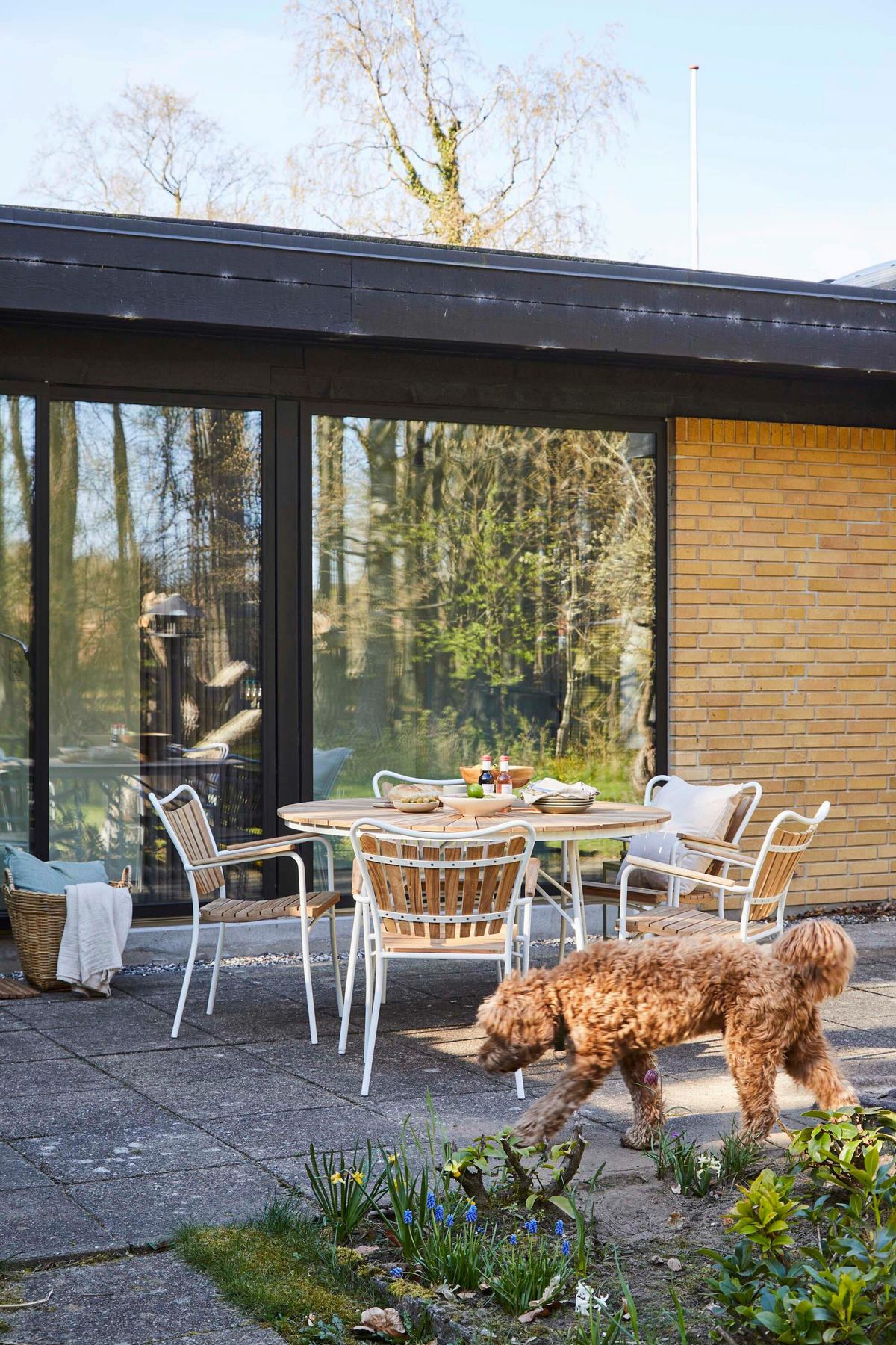 GARTENTISCH 130/130/74 cm Holz, Metall rund  - Weiß Hochglanz/Teakfarben, Natur, Holz/Metall (130/130/74cm) - Gardenson