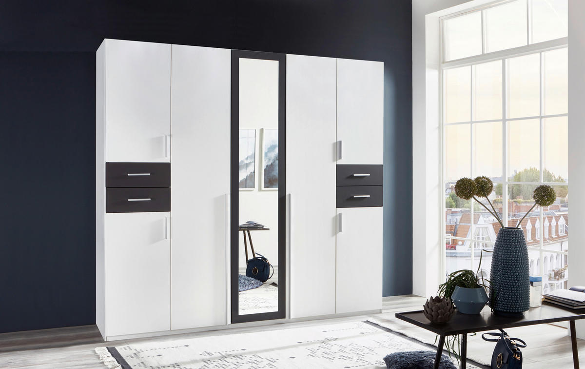 DREHTÜRENSCHRANK in Graphitfarben, Weiss  - Weiss/Silberfarben, Basics, Holzwerkstoff (225/208/58cm) - MID.YOU
