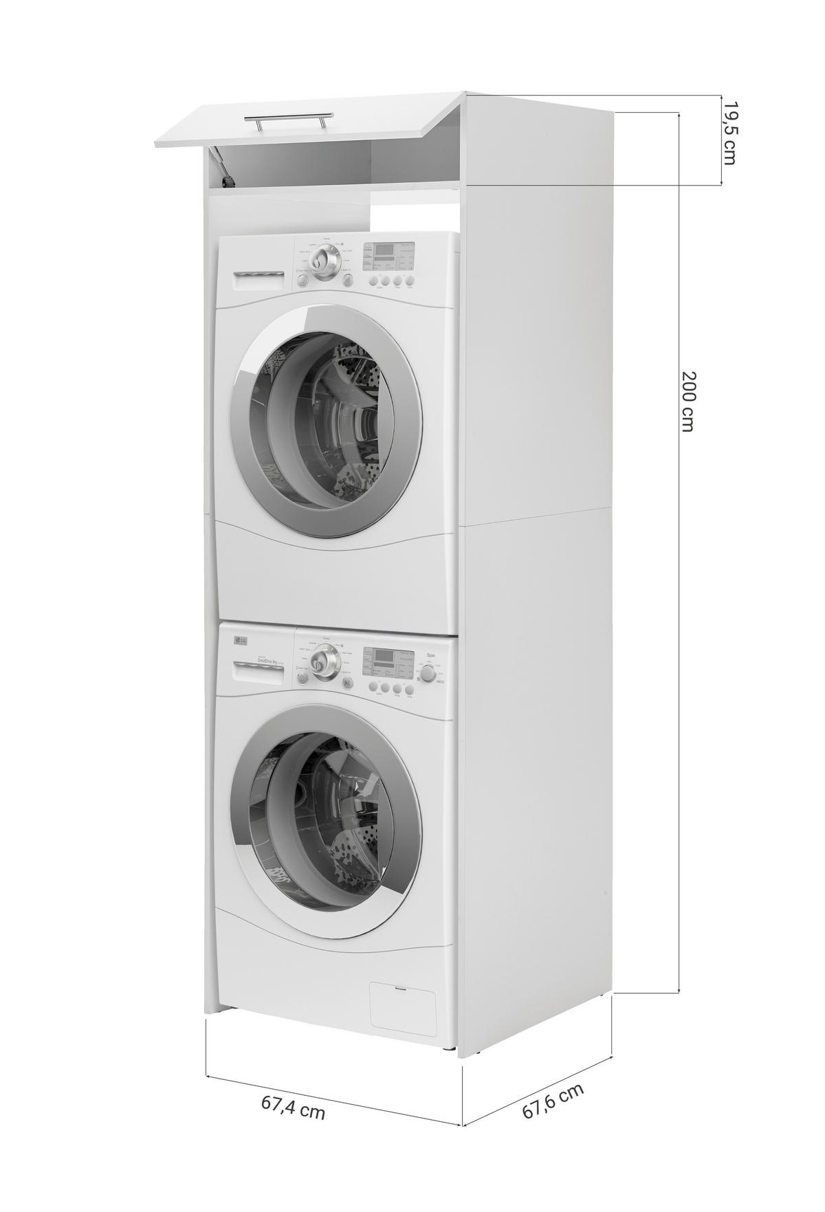 SKÅP FÖR TVÄTTMASKIN 67,4/200/67,6 cm  i vit  - stålfärgad/vit, Klassisk, metall/trämaterial (67,4/200/67,6cm) - Respekta